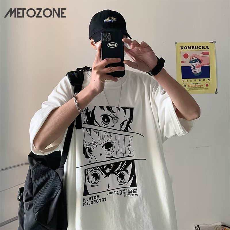 เสื้อยืดแขนสั้น พิมพ์ลายการ์ตูน MeTozone ทรงหลวม แฟชั่นฤดูร้อน สําหรับผู้ชาย