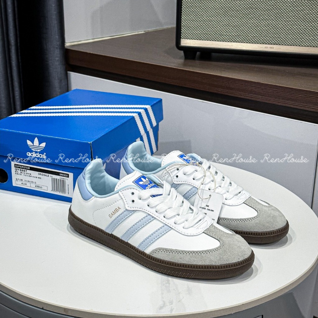 Adidas Samba Og Core White Blue / Halo Blue Shoes รุ่นใหม่-กล่องเต็ม รองเท้า true