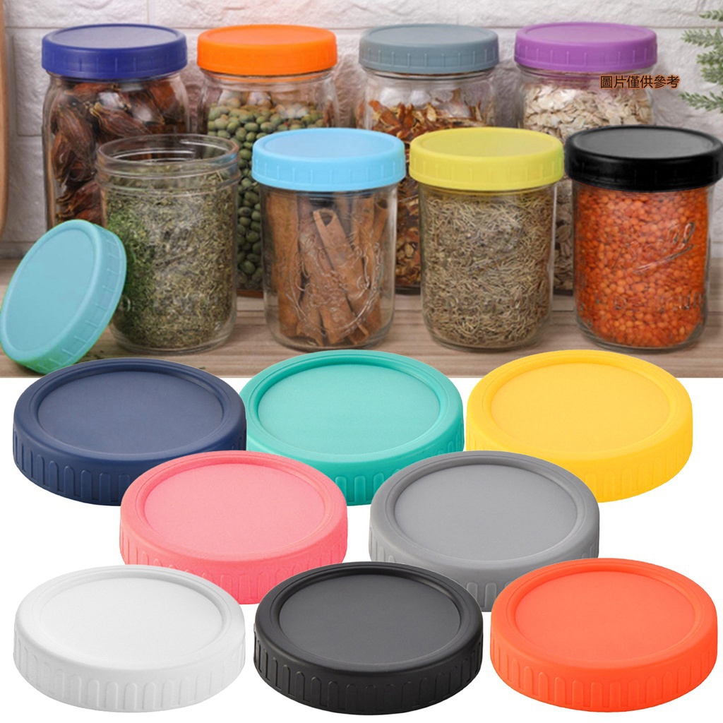 มิก้าสโตร์ | พร้อมแหวนซิลิโคน Mason Jar ฝาพลาสติกสี Mason Jar ฝาพลาสติกปิดผนึก 86 ฝาถ้วยเครื่องดื่มปากกว้างพร้อมรู