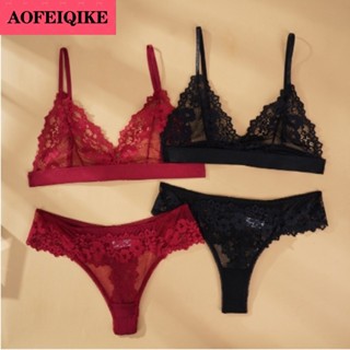 Aofeiqike ชุดชั้นในสตรี กางเกงชั้นใน ชุดชั้นใน ลายดอกไม้ บรา…