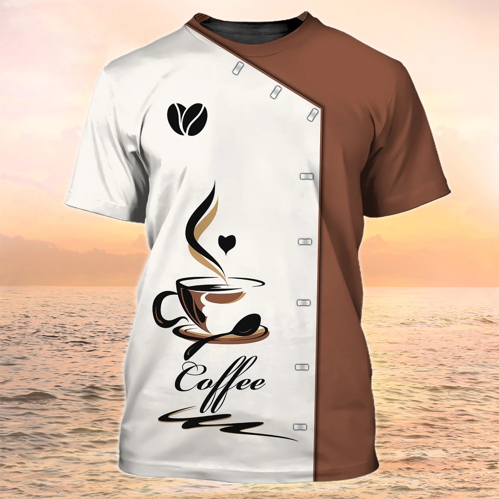 เสื้อบาริสต้าเสื้อยืดผู้ชาย คาฟé ชุดเครื่องแบบแฟชั่นแขนสั้นบุรุษเสื้อผ้าฤดูร้อนเสื้อสวมหัวลําลอง ยู นิสซ์ ขนาดใหญ่เสื้อกันห