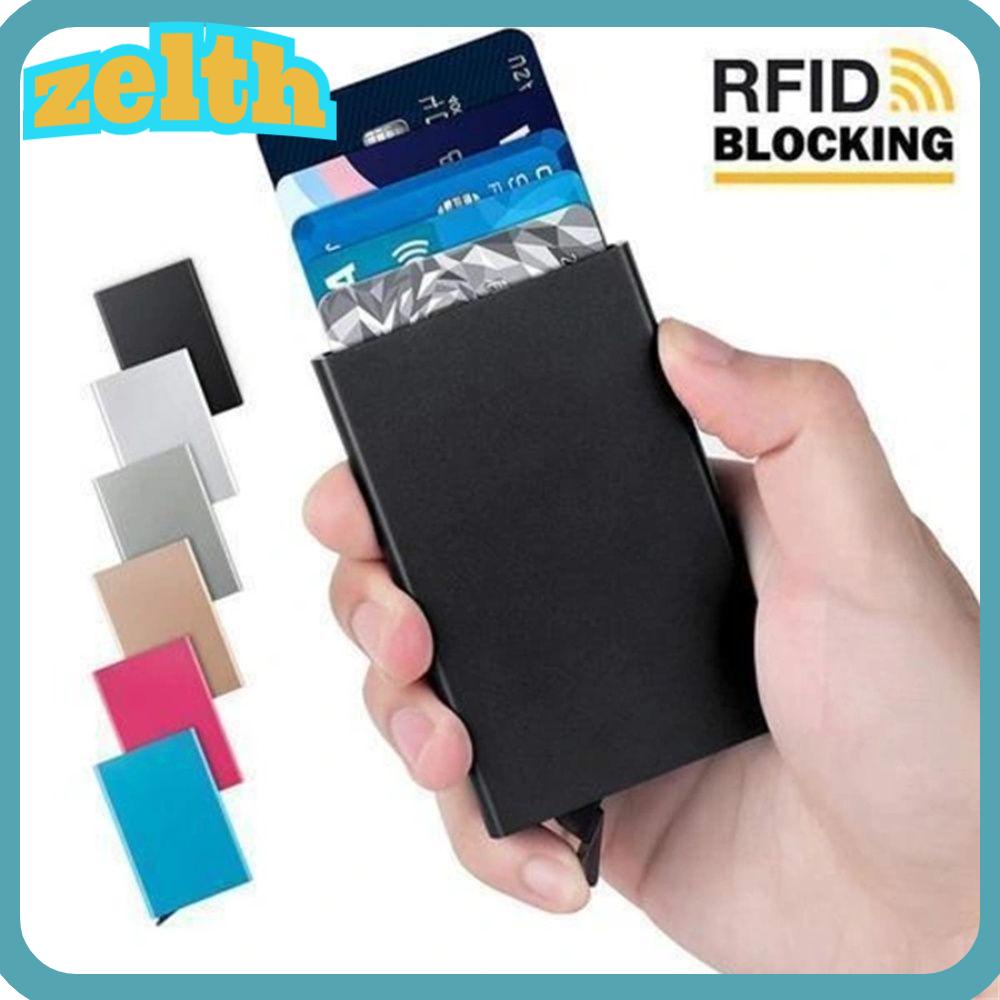 Zelth RFID กระเป๋าใส่บัตร แปรงป้องกันการโจรกรรม กระเป๋าสตางค์ ป๊อปอัพ บล็อก RFID