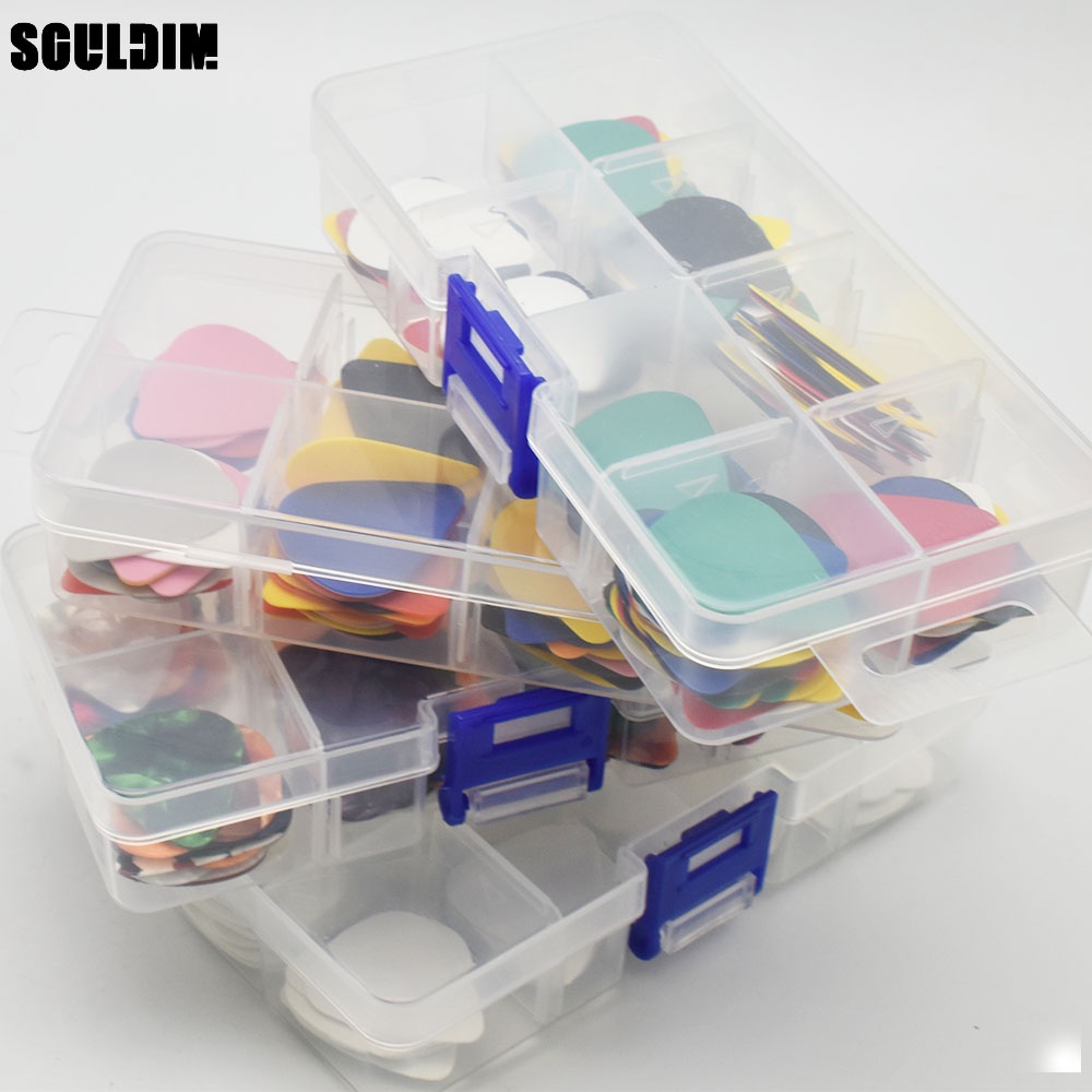 100pcs Cellouid ABS สีสัน Acoustic ไฟฟ้า Ukulele กีตาร์ Picks 0.46/0.71/0.58/0.81/0.96/1.2 มม. Guitarra Plectrum พร้อมกล่อง