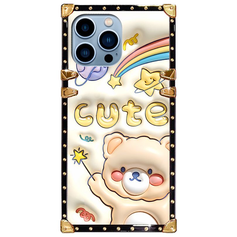เคสโทรศัพท์มือถือ ทรงสี่เหลี่ยม ลายหมีน่ารัก สําหรับ iPhone 7 8 Plus X XS XR 11 12 13 14 15 Pro MAX B2