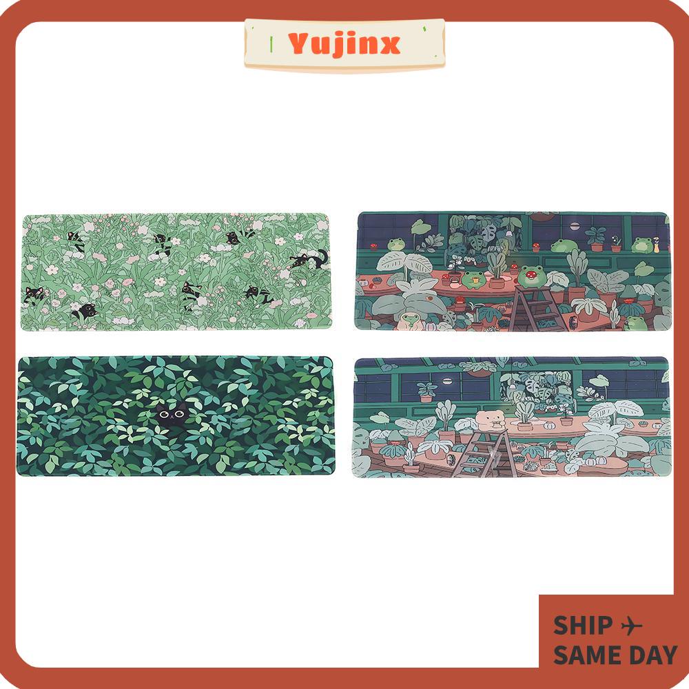 Yujinx แผ่นรองเมาส์ ขนาดใหญ่ สีเขียว คาวาอี้ แมวดํา หมี หมอก กันลื่น อุปกรณ์เสริม สําหรับบ้าน ออฟฟิศ
