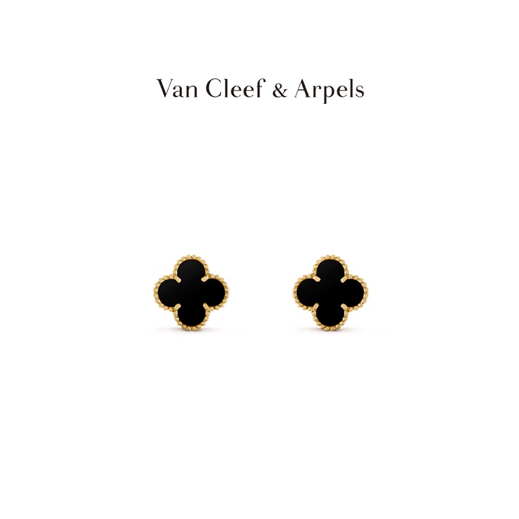 [พร้อมส่ง] Vca Van Cleef &amp; Arpels Alhambra ต่างหู สี่ใบ สีเหลือง K ทอง อาเกต ของขวัญวันเกิด