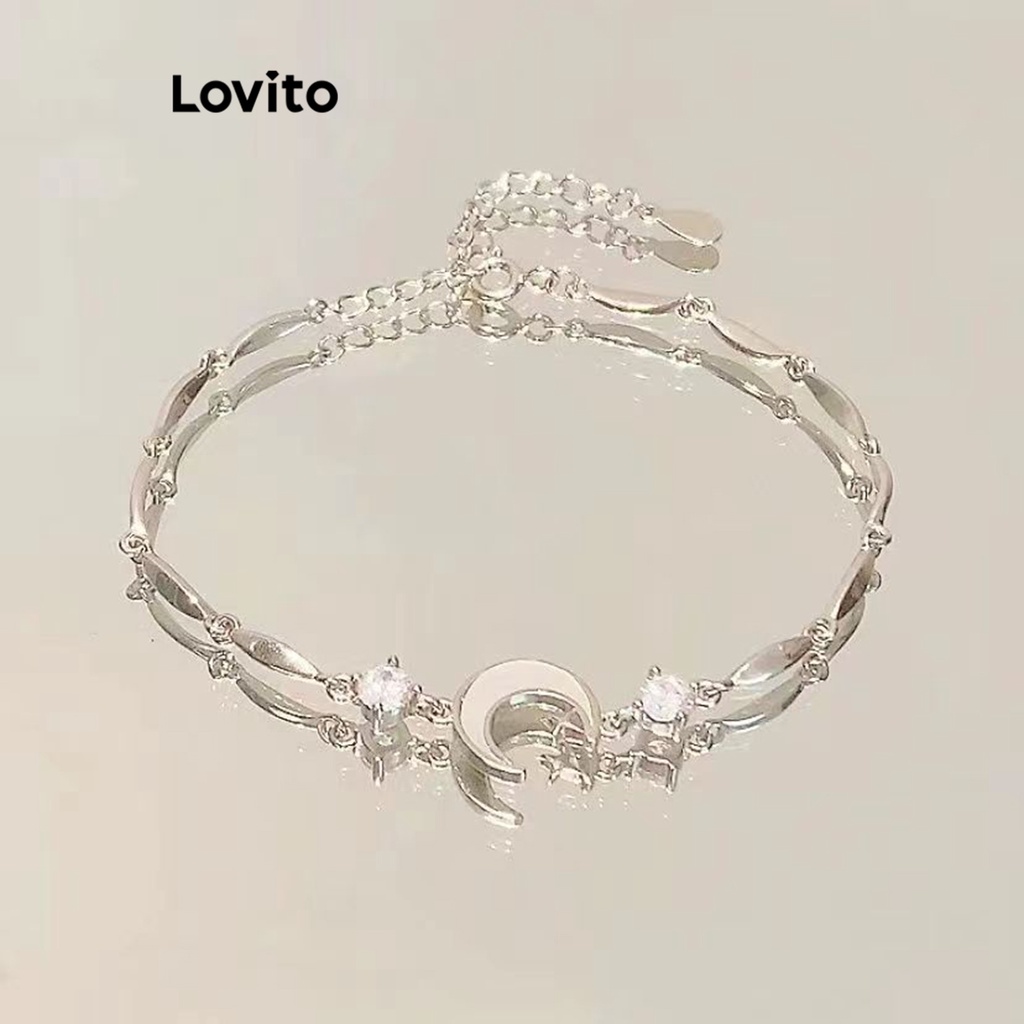 Lovito โรแมนติก ดวงจันทร์ โบว์ ดอกไม้ พลอยเทียม เพทาย ดอกซากุระ เพื่อนรัก สร้อยข้อมือ สําหรับผู้หญิง LFA12539