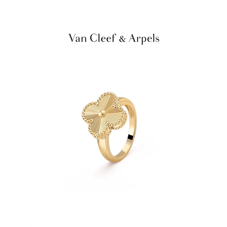 [พร้อมกล่อง] แหวน Van Cleef &amp; Arpels Vca Alhambra Yotsuba Lucky Series Yellow K Gold สไตล์วินเทจ สําหรับแฟนสาว