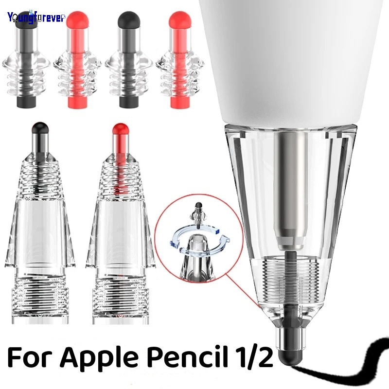 ปลายปากกาสไตลัส แบบพลาสติกใส ถอดออกได้ ทนต่อการสึกหรอ สําหรับ Apple Pencil 1st 2nd 4B 2B