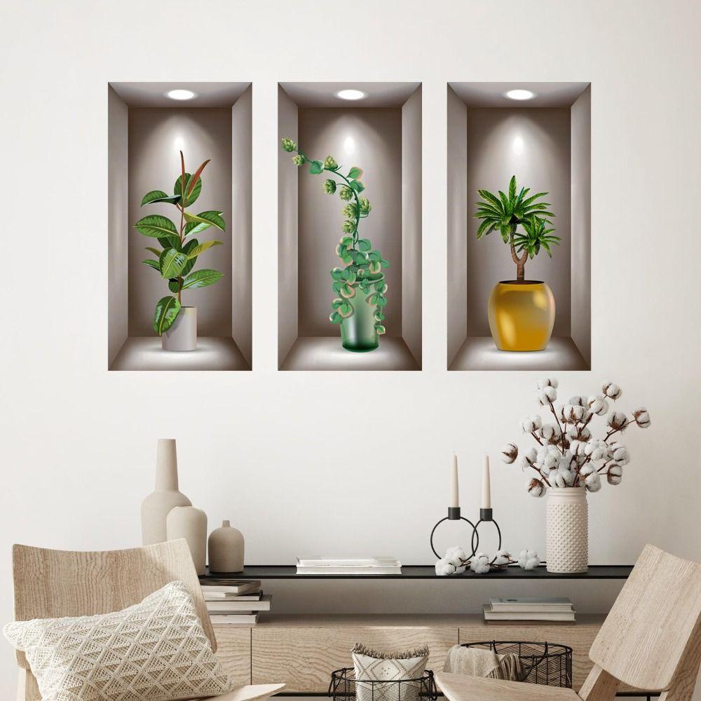 SUHU สติกเกอร์ติดผนัง 3D ต้นไม้กระถางสีเขียว ใบไม้ตกแต่งบ้าน ตกแต่งห้องนอน ห้องนั่งเล่น - รูปที่ 6