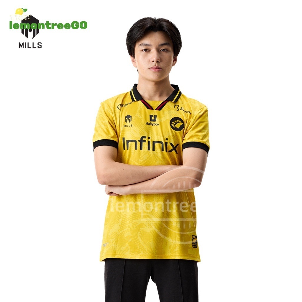 Mills Jersey Onic Esport Home Replica รุ่นสีเหลือง 1275 Home Jersey Retro Collar ฟุตบอลที่กําหนดเองช
