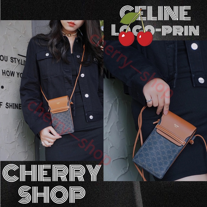 Celine Logo-print lambskin flap phone bag กระเป๋าสะพายข้าง/กระเป๋าใส่มือถือ