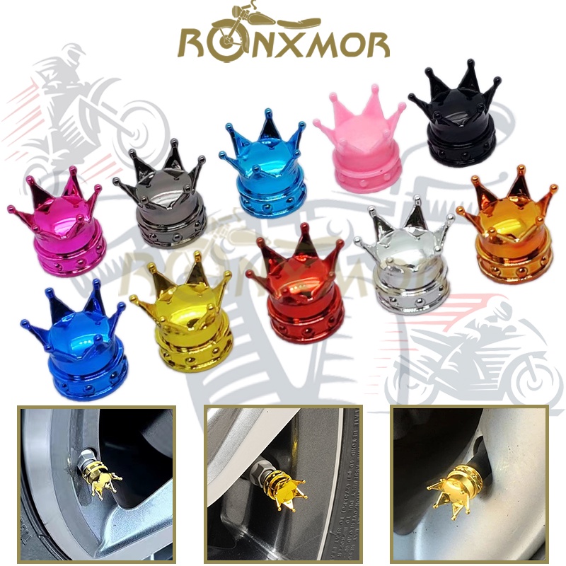 Ronxmor ใหม่ ฝาครอบวาล์วยางล้อรถ รูปมงกุฎ กันฝุ่น อุปกรณ์เสริม สําหรับรถจักรยานยนต์ สกูตเตอร์ E-bike 2 ชิ้น