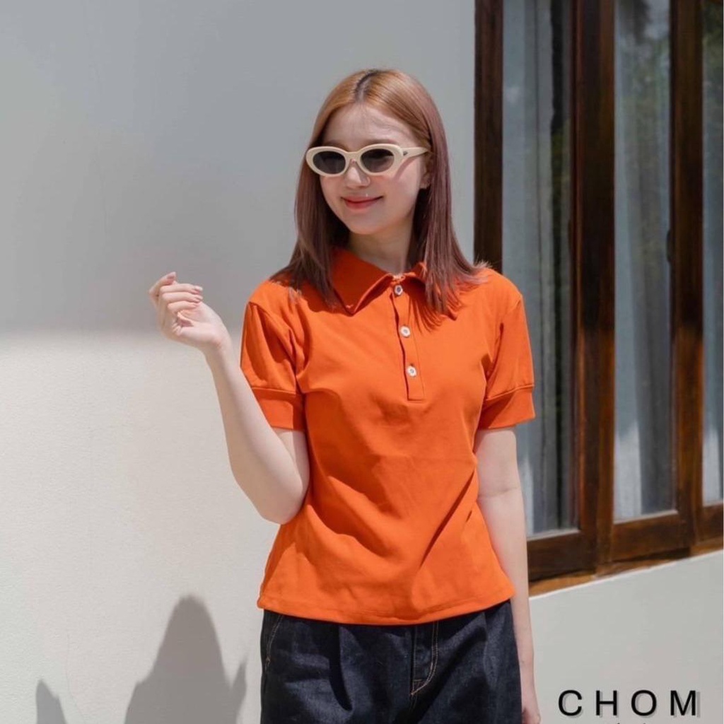 เสื้อยืด คอปก กระดุมดอกไม้ อกใหญ่ ผ้ายูนิ เกรด A เนื้อผ้านุ่ม น่ารักมากๆ A21 Chom KOB FTP84