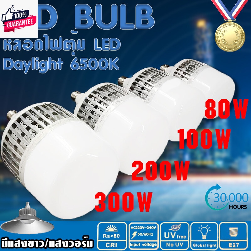 หลอดไฟ LED E27 300W/200W/100W/80W วัตต์ LED BULB หลอดไฟพลังงานสูง priceถูกสว่างมาก