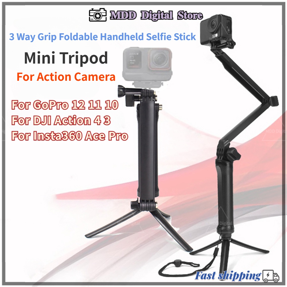 ขาตั้งกล้องเซลฟี่ 3 ทาง พับได้ อุปกรณ์เสริม สําหรับ Insta360 Ace Pro GoPro 12 11 DJI Action 4 3