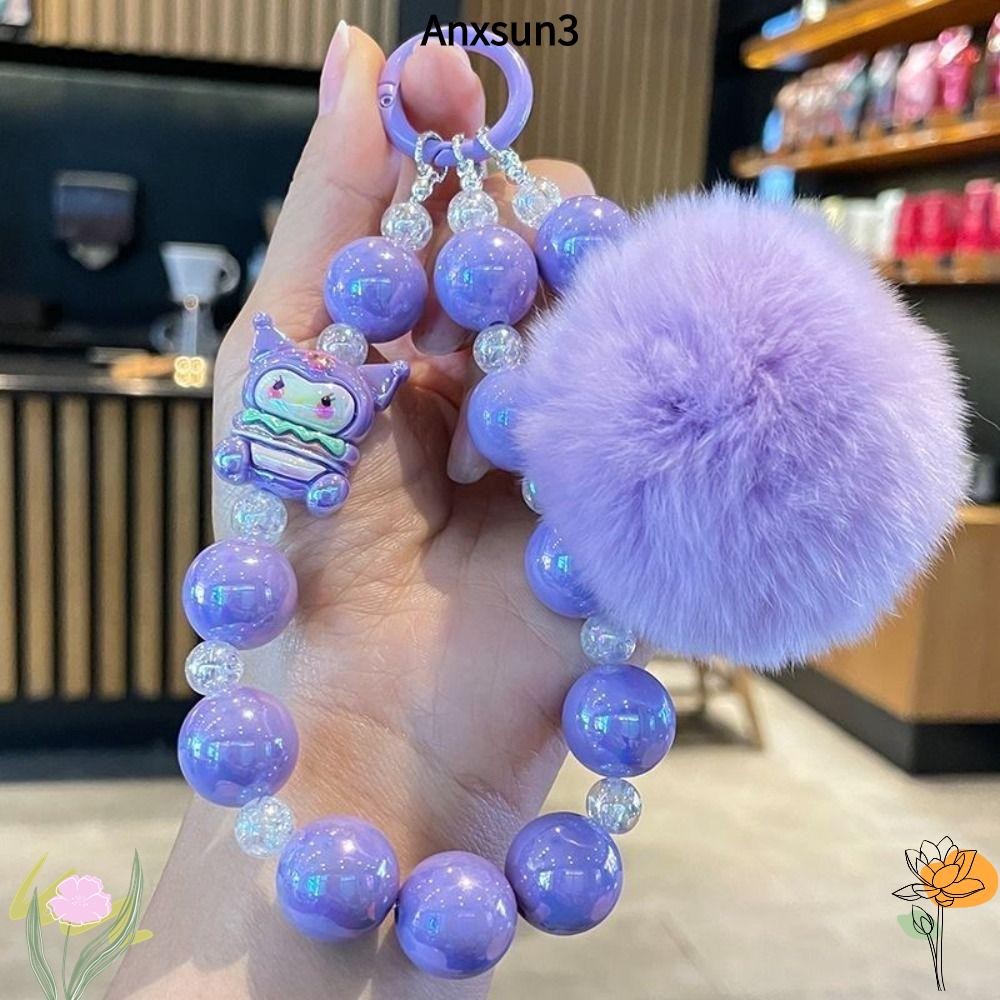 Anxsun3 ห่วงโซ่โทรศัพท์, Kawaii Plush Bag Chain Strap, ทนทาน Sanrio DIY ลูกปัดกระเป๋าตกแต่ง