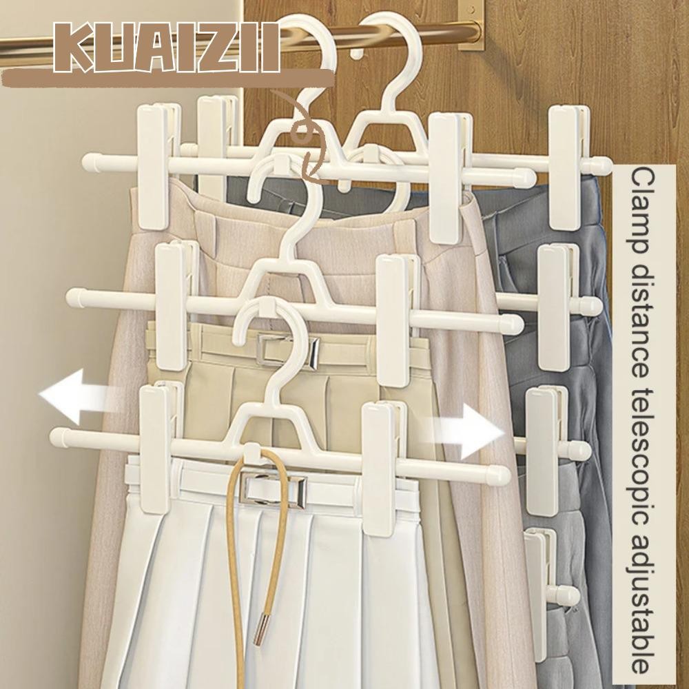 Kuaizii ไม้แขวนเสื้อหมุดกระโปรง 5 ชิ้น, คลิปหนีบกางเกงกันลื่นแบบปรับได้, ไม้แขวนเสื้อประหยัดพื้นที่แบบพกพาในครัวเรือน