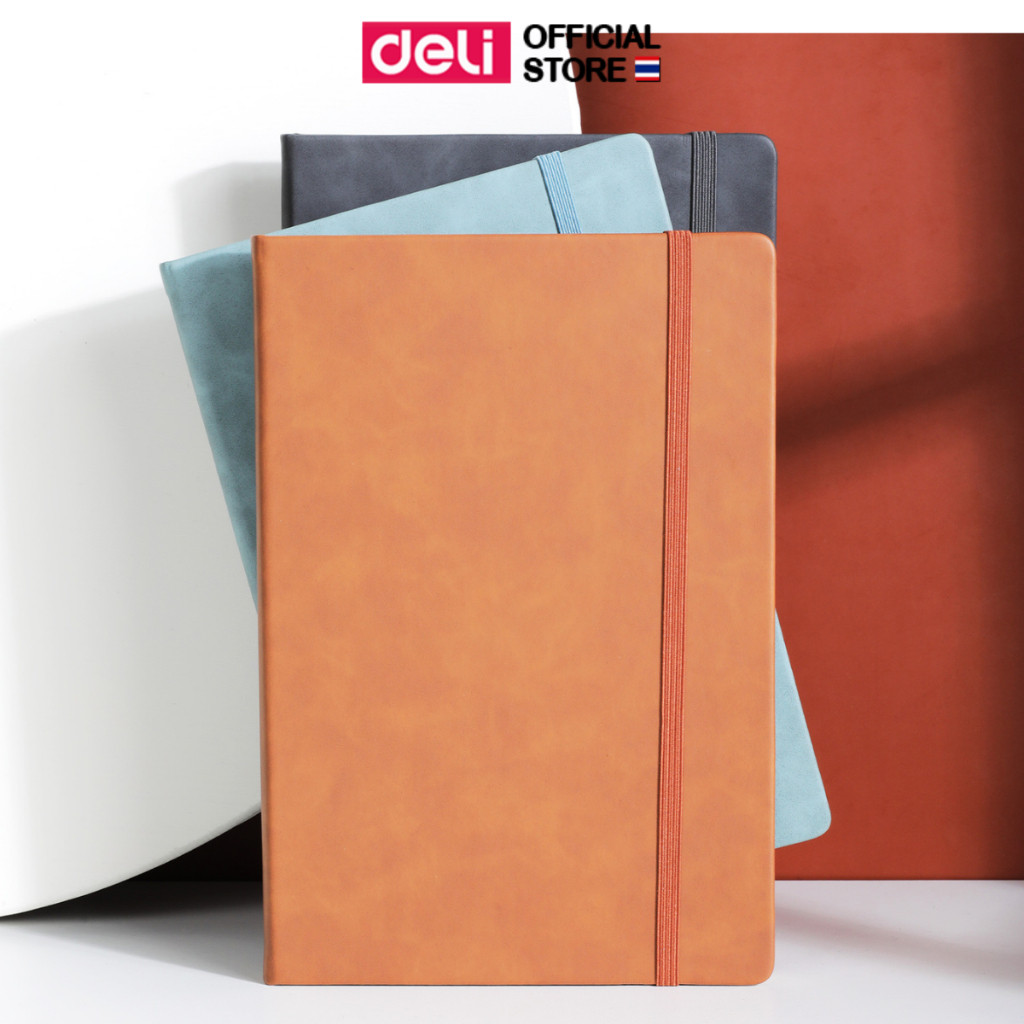 สมุดปกหนัง Deli รุ่น EN039 สมุดมีเส้น กระดาษถนอมสายตา ใช้จดบันทึก มี 96 แผ่น (3 สี/จำหน่าย 1 เล่ม)