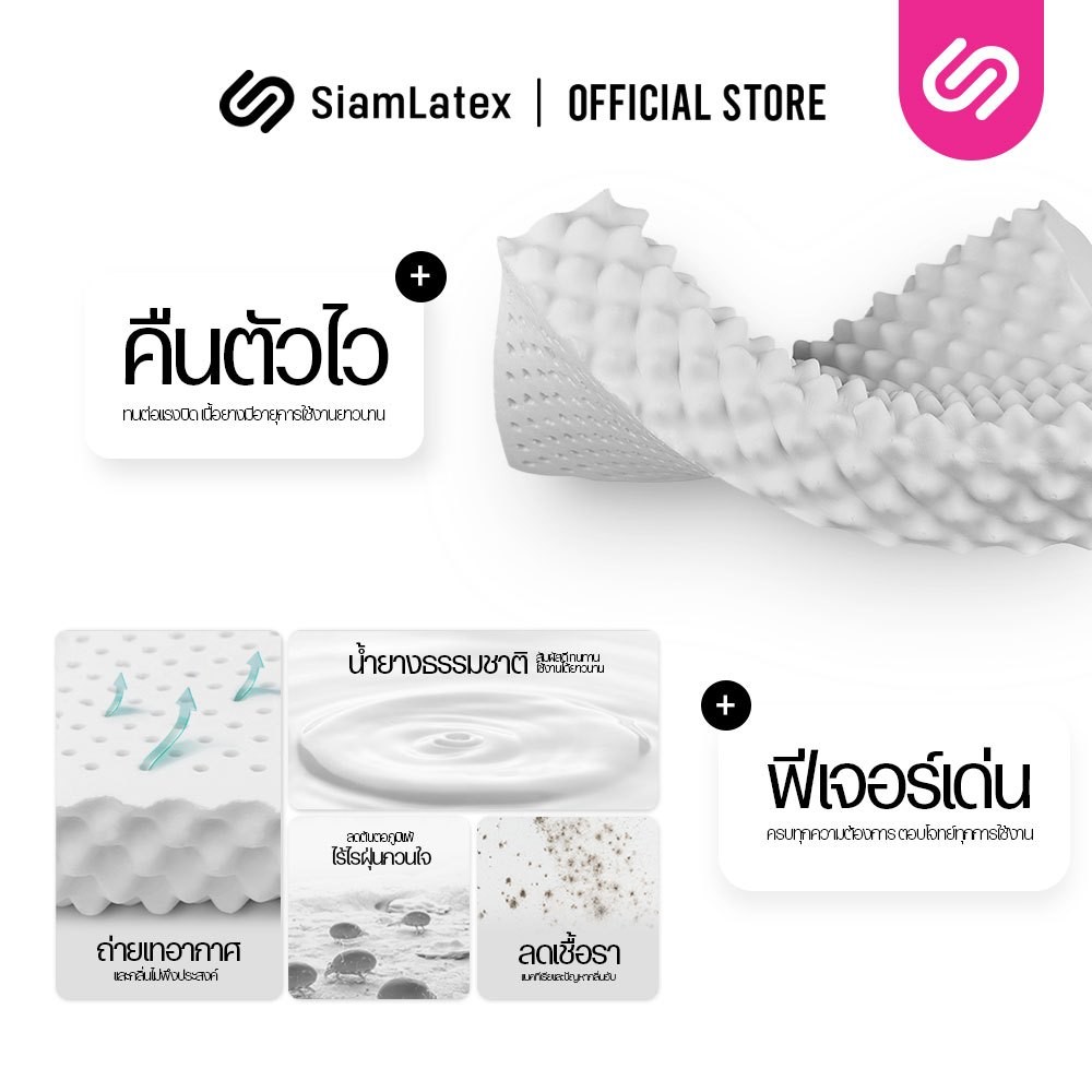 ไม่ตกหมอน [ซื้อ 1 แถม 1] SiamLatex หมอนยางพาราแท้ Double Slopes ลดกรน แก้ปวดคอ กันไรฝุ่น หมอนเพื่อสุ