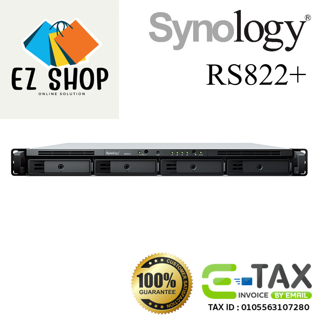 Synology NAS RackStation RS822+ / RS822RP+ อุปกรณ์เก็บข้อมูลบนเครือข่าย (HDD 4 Bays, V1500B, 2GB D4)