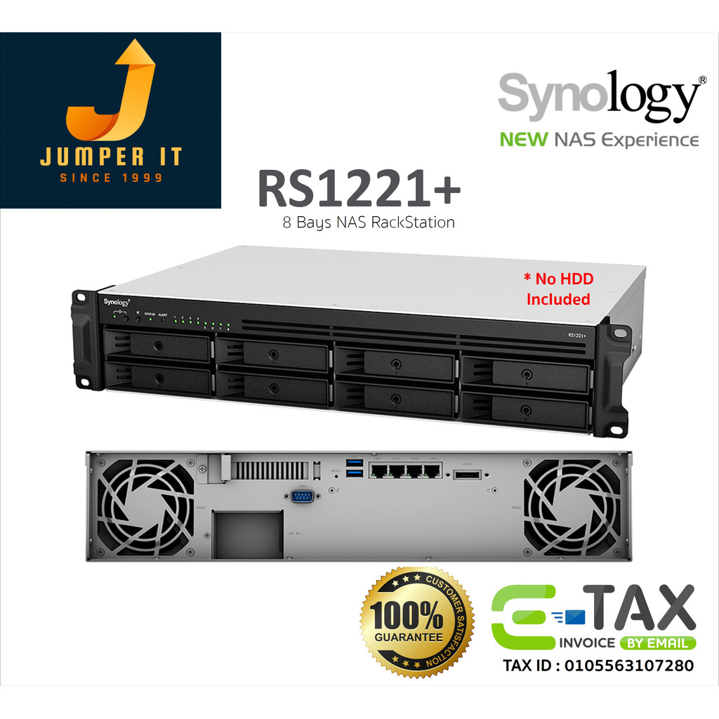 Synology NAS RackStation RS1221+ / RS1221RP+ อุปกรณ์เก็บข้อมูลเครือข่าย (HDD 8 Bays, V1500B, 4GB D4)