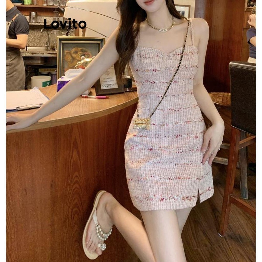 Lovito ชุดเดรสผู้หญิง เบสิก สีพื้น สไตล์หรูหรา LNE43359