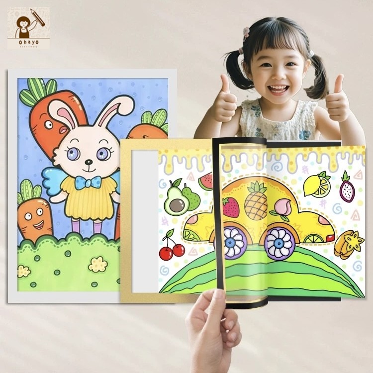 Ohayo กรอบป้ายติดผนัง กรอบติดผนัง กรอบโชว์ป้ายประกาศ แม่เหล็ก ไม่ต้องเจาะผนัง มีกาวในตัว ขนาด A4 และ A3 เด็กศิลปะกรอบรูป