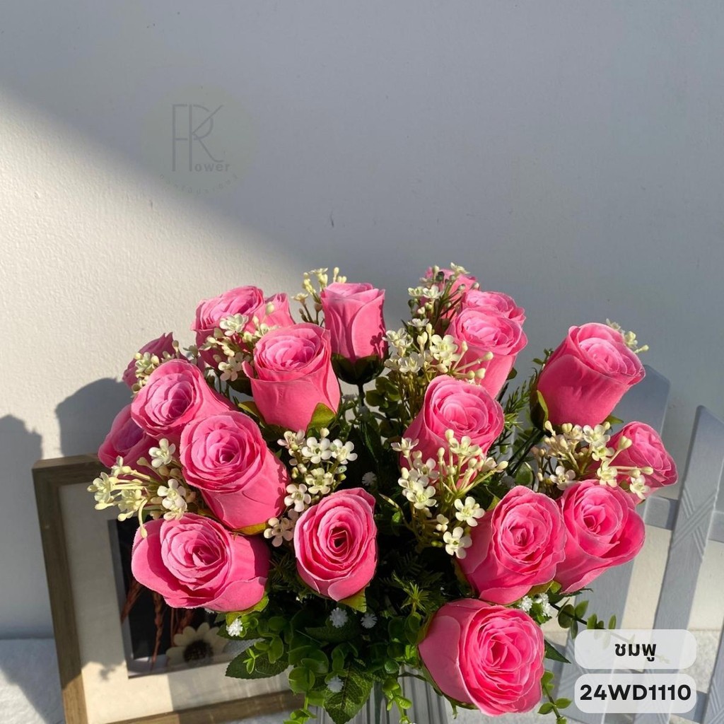 กุหลาบช่อ 30 ก้าน 20 ดอกแซมดอกดาว ดอกไม้ประดิษฐ์ ขนาดความยาว50cm.หน้าดอก 5 cm. - รูปที่ 6