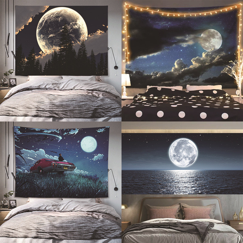 ผ้าพื้นหลัง Agirl Healing Moon Starry Sky ผ้าแขวน ผ้าเช่า ผ้าคลุมผนังบ้าน ผ้าผนังน่าเกลียด ภาพวาดตกแต่ง ผ้าพื้นหลังระดับสูง