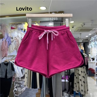 Lovito กางเกงขาสั้นลําลอง แบบผูกเชือก มีกระเป๋า สําหรับผู้หญิง LNE21062 (สีชมพูสุดฮิต)