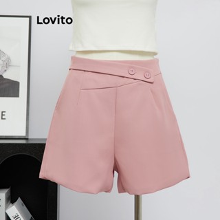 Lovito กางเกงขาสั้น ลําลอง แต่งกระดุม สําหรับผู้หญิง LNA21089 (สีชมพู)