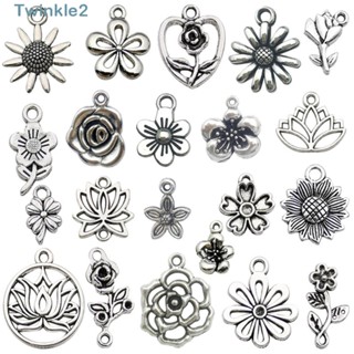 Twinkle จี้รูปดอกบัว สไตล์ทิเบตโบราณ สีเงิน คละแบบ DIY 100 ชิ้น