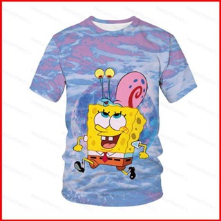 Ere1 เสื้อยืดแขนสั้นลําลอง ทรงหลวม พิมพ์ลายการ์ตูน SpongeBob SquarePants 3D พลัสไซซ์ แฟชั่นสําหรับผู้หญิง