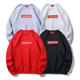 Supreme เสื้อกันหนาว ปักลายฉลาก สีแดง สวยงาม อเนกประสงค์ สําหรับผู้ชาย และผู้หญิง Jyey