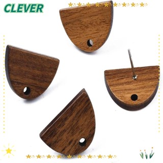 Clever ต่างหูสตั๊ดไม้ ทรงกลม แฮนด์เมด สีน้ําตาล สีฟ้า