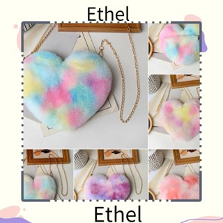 Ethel1 กระเป๋าสะพายไหล่ กระเป๋าถือ ขนเฟอร์เทียม แบบนิ่ม รูปหัวใจ สายโซ่คล้อง แฟชั่นฤดูหนาว สําหรับสตรี