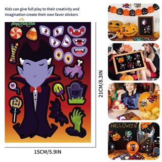 Erck&gt; สติกเกอร์ปริศนา เกม Make-a-Face Ghost Vampire Witch เสริมการศึกษาเด็ก DIY 8 แผ่น ต่อชุด