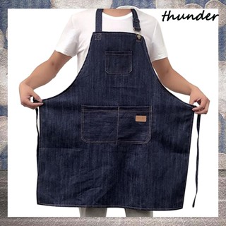 Thunder ผ้ากันเปื้อนยีน แบบคล้องคอ ปรับได้ พับได้ กันการสึกหรอ สําหรับบ้าน