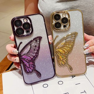 เคสโทรศัพท์มือถือแบบนิ่ม ใส มีทรายไหล แต่งกลิตเตอร์ไล่โทนสี หรูหรา สําหรับ iPhone 14 13 11 12 Pro max