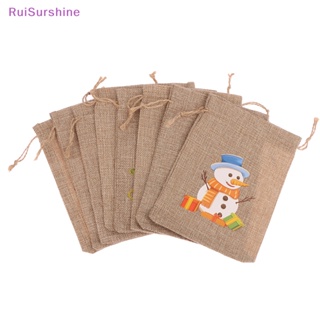 Ruisurshine ใหม่ ถุงของขวัญคริสต์มาส ผ้าลินิน พิมพ์ลายซานตาคลอส กวางเอลก์ แบบผูกเชือก สําหรับใส่คุกกี้ ลูกอม ปาร์ตี้