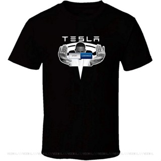 ใหม่ เสื้อยืดคอกลม แขนสั้น ผ้าฝ้าย 100% พิมพ์ลายรถยนต์ไฟฟ้า Tesla (Tesla) พลัสไซซ์ สําหรับผู้ชาย