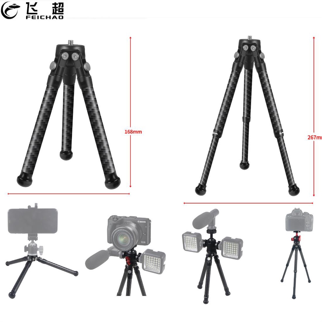FEICHAO สําหรับ DJI OSMO 360/กระเป๋า 4 กล้องคาร์บอนไฟเบอร์ Rod Mini ขาตั้งกล้อง 1/4 สกรูสําหรับโทรศัพท์มือถือคลิป Gimbal Mount