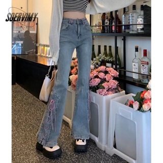 SOERVIMY กางเกงขายาว กางเกงยีสน์ผู้หญิง ทรงหลวม ๆ ตรง Retro Hip Hop Pants 2023 NEW Style WNK239066C 36Z230909