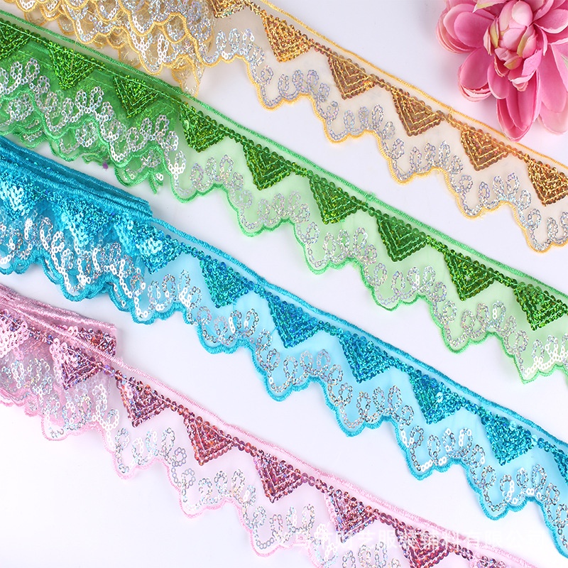 【ขายส่ง】เทปตาข่ายปักเลื่อม 4.5 ซม. ✨ ผ้าลูกไม้อุตสาหกรรม สำหรับเสื้อ/กระโปรง