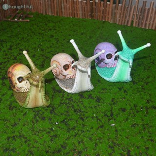 ฮาโลวีน Skull Snail ตกแต่งสวนงานฝีมือเรซิ่น Skeleton Snail Skull รูปปั้นสยองขวัญตกแต่งบ้าน TH