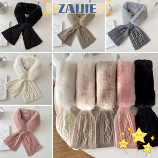 Zaijie24 ผ้าพันคอ ผ้ากํามะหยี่ขนนิ่ม ขนกระต่ายเทียม แบบหนา สีพื้น ให้ความอบอุ่น แฟชั่นฤดูหนาว สําหรับผู้หญิง