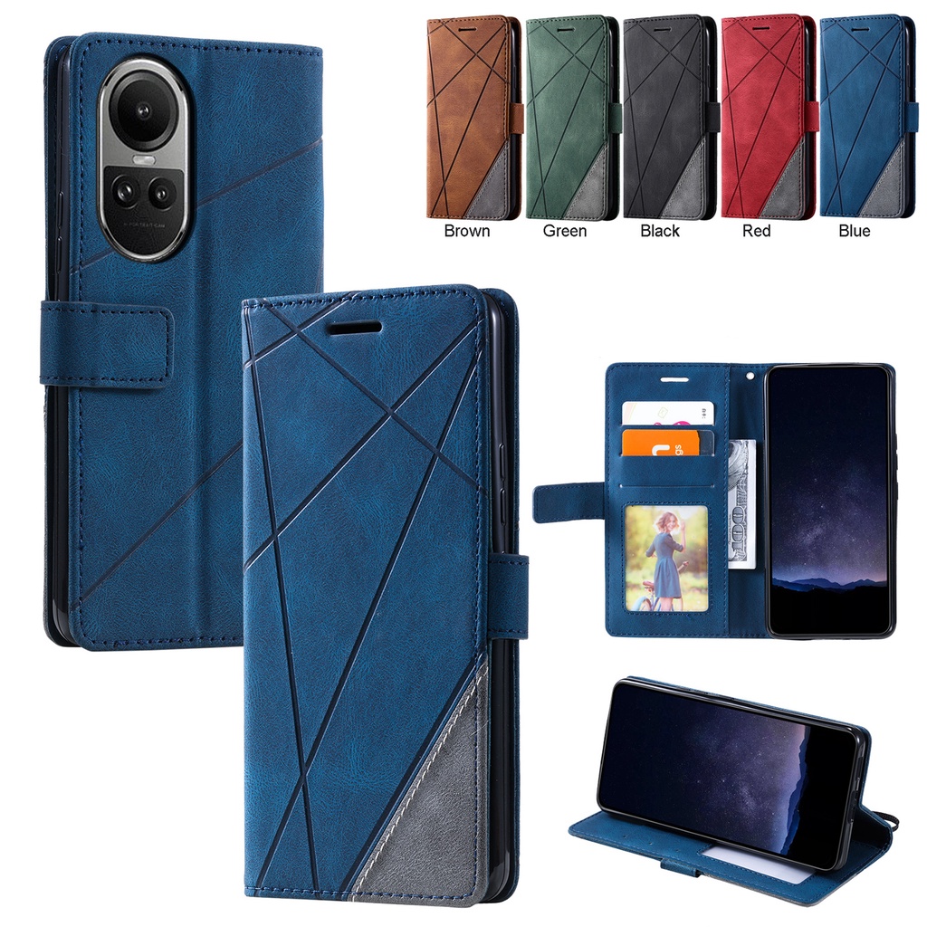 เคสออปโป้ เคสรีโน่ Case for OPPO Reno 12 Pro 11 F 11F 10 Plus Pro+ 5G 8T 8 T 7 5 6 Pro A60 A98 A79 A78 5G A58 A38 A18 A76 A96 4G เคสโทรศัพท์หนัง TPU นิ่ม ฝาพับ พร้อมช่องใส่บัตร และสายคล้อง สําหรับ reno12 reno11F Splice Leather Case Wallet ซองมือถ