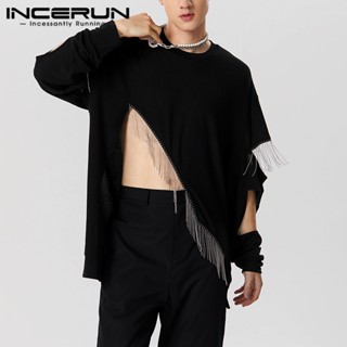 Incerun เสื้อยืด แขนยาว สไตล์วินเทจ แฟชั่น สําหรับผู้ชาย