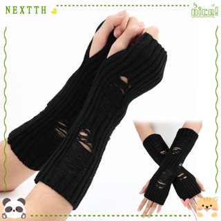 Nextth ถุงมือถัก แบบสวมนิ้วมือ ยืดหยุ่น สไตล์พังก์ ฉีกขาด อบอุ่น สร้างสรรค์ ฤดูใบไม้ร่วง ฤดูหนาว